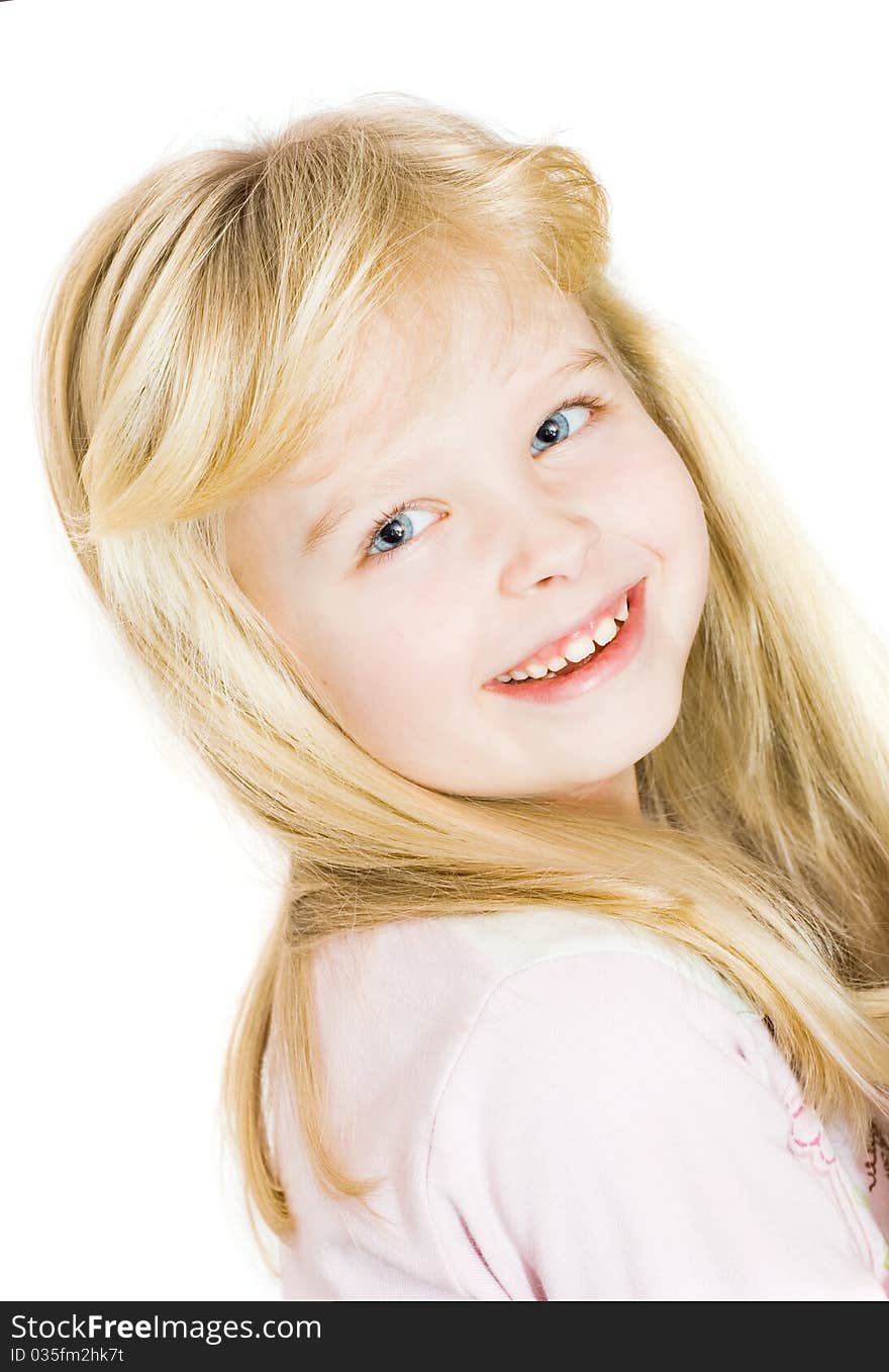 Girl smiling, portrait, white background