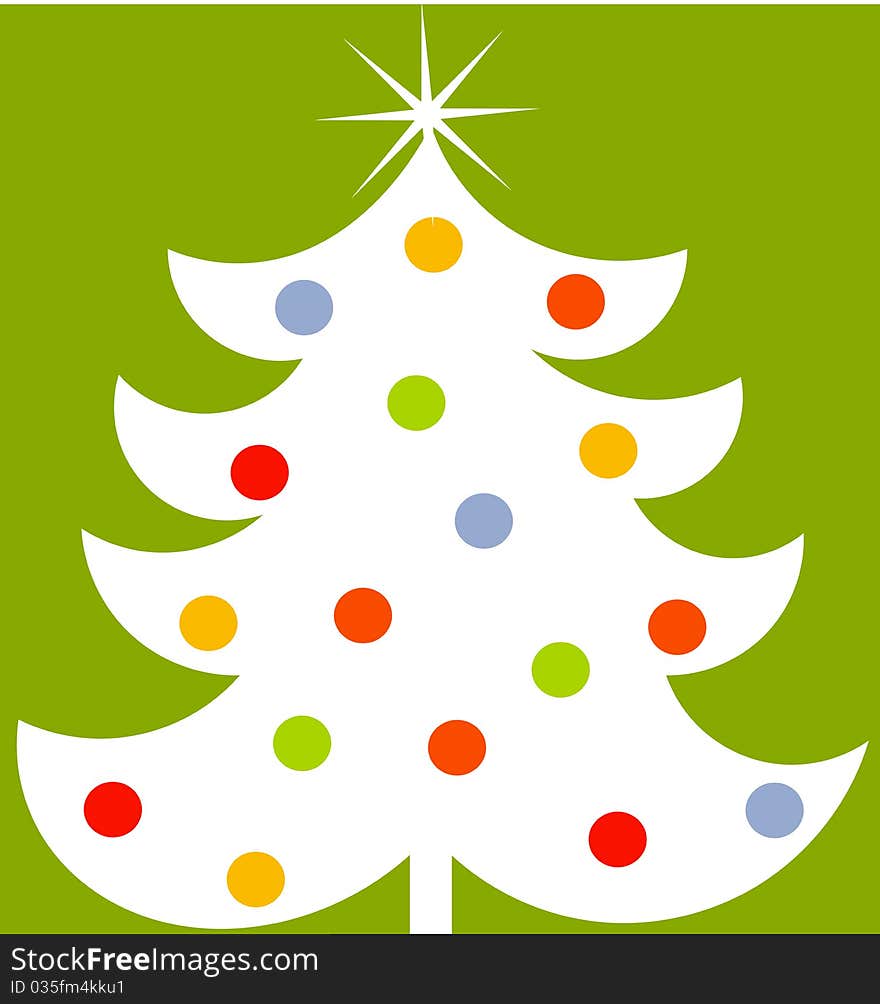 White Christmas tree with colorful balls. Vector illustration