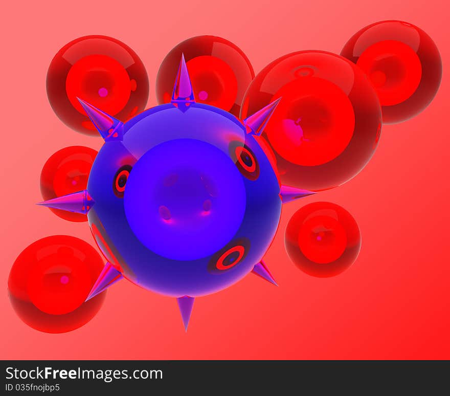 Purple virus in the blood attacked by blood cells