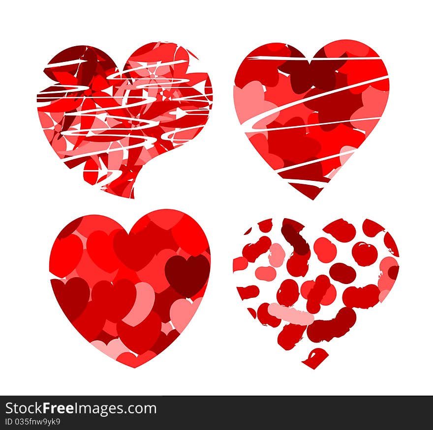 Original patterned red hearts. Vector illustration. Original patterned red hearts. Vector illustration