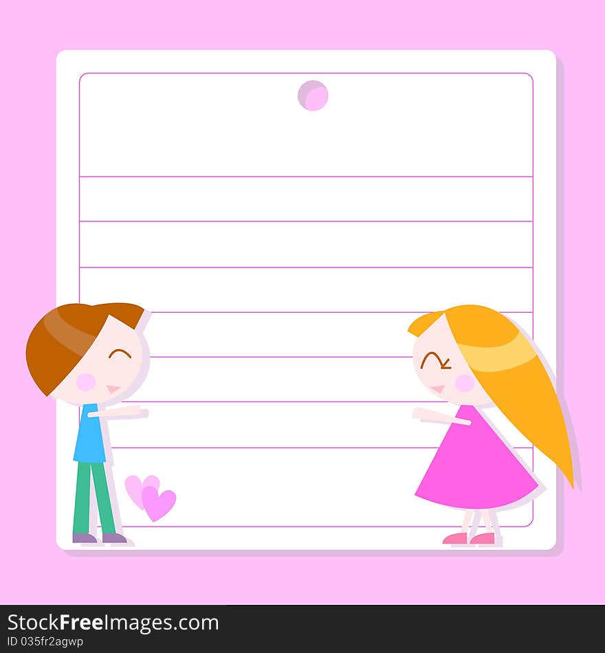 Note paper with cartoon kids vector