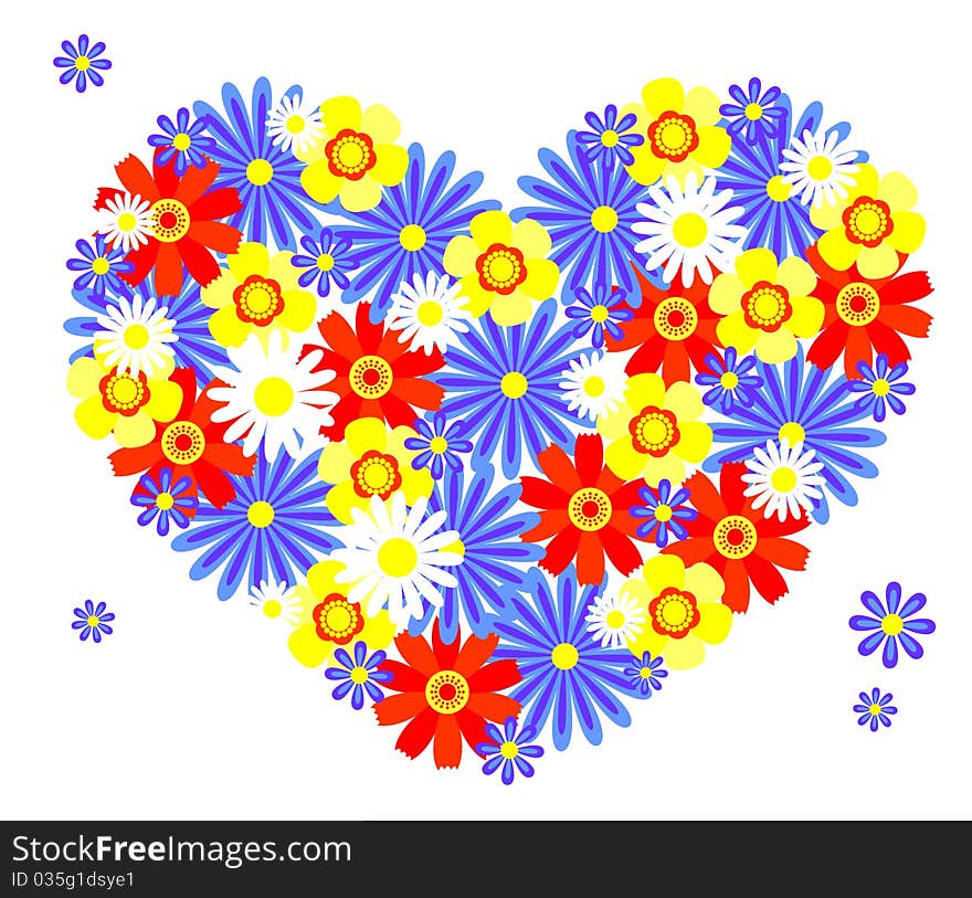 Heart from flowers. Isolated on the white. Vector illustration.