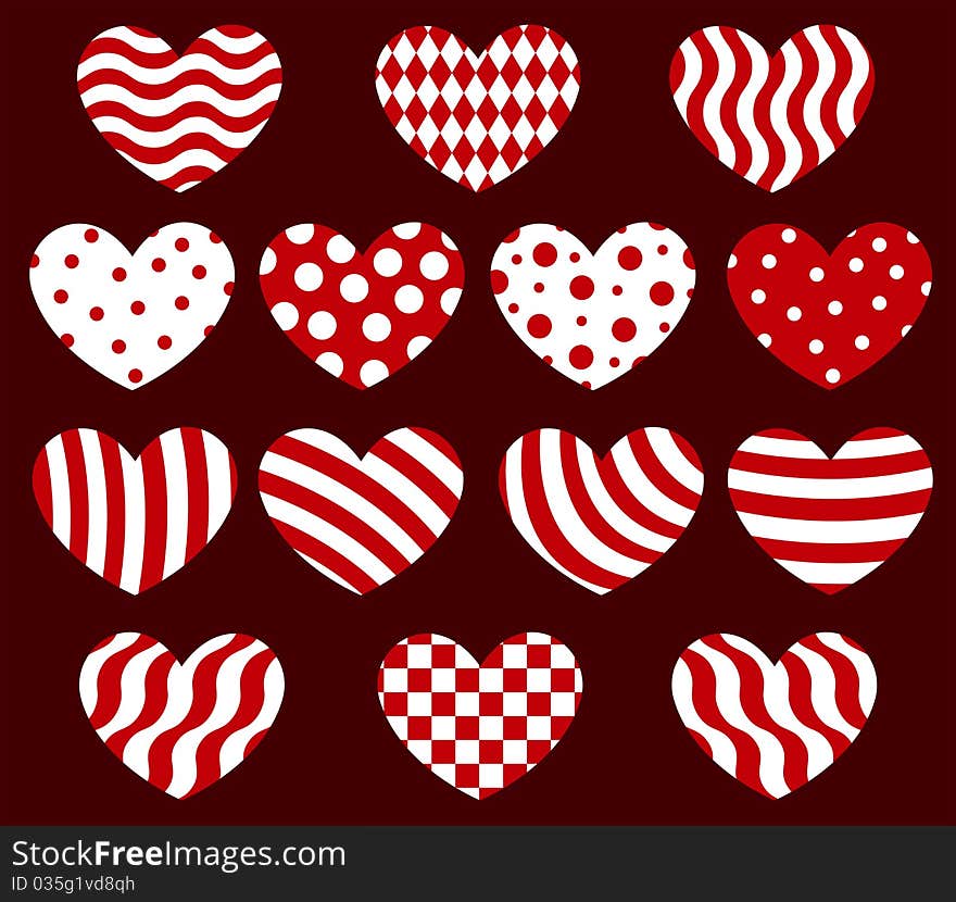 Set of fourteen geometrical hearts. Vector elements. Set of fourteen geometrical hearts. Vector elements.