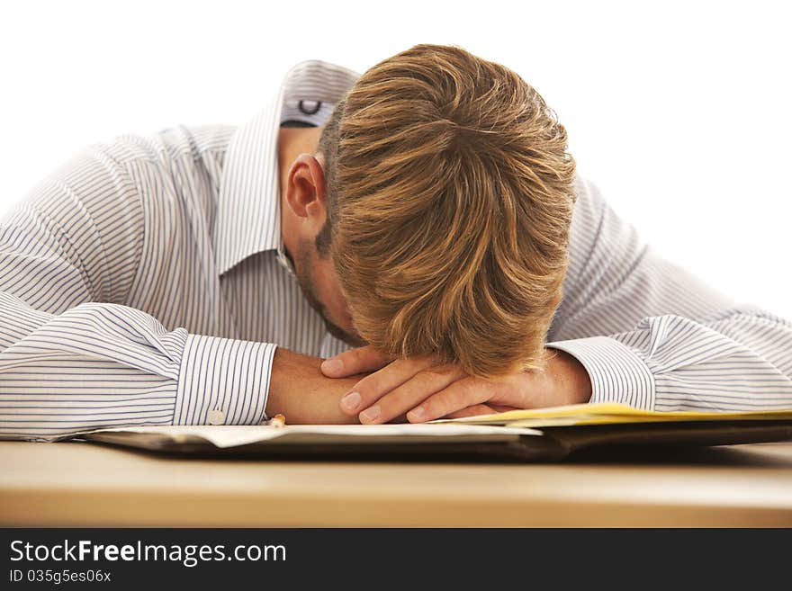 Businessman sleeping at desk