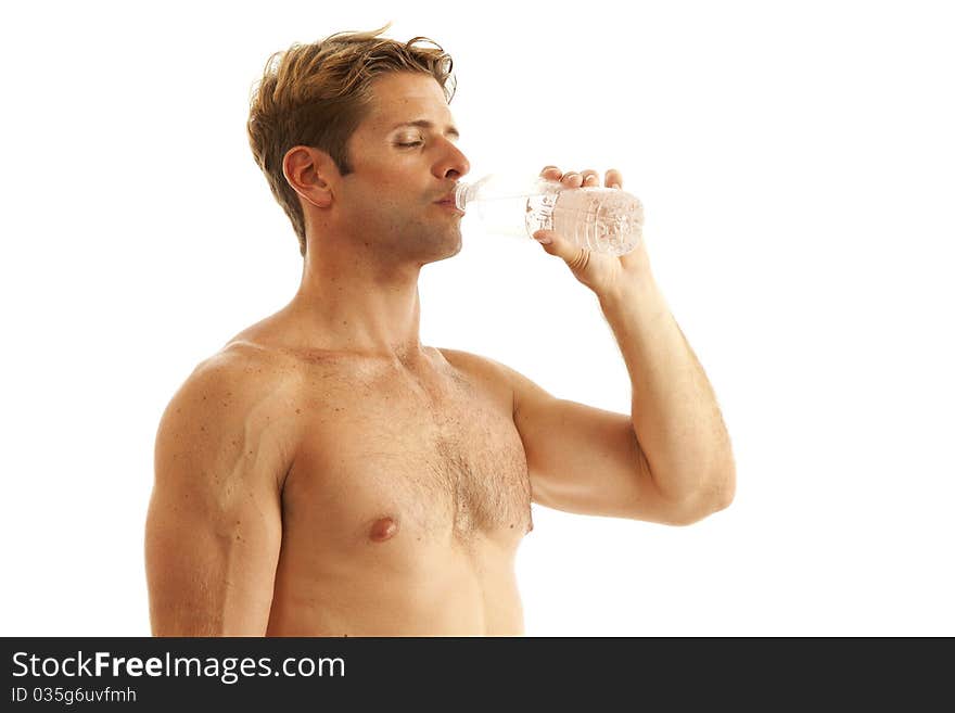 Young Man Drinking Bottled Water