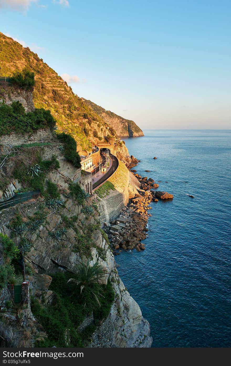 Railway station in the mountains at the sea