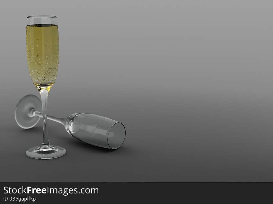 Glasses on a beautiful background, beautiful reflections and champagne create a welcoming atmosphere ideal for your background, or a small poster advertising.