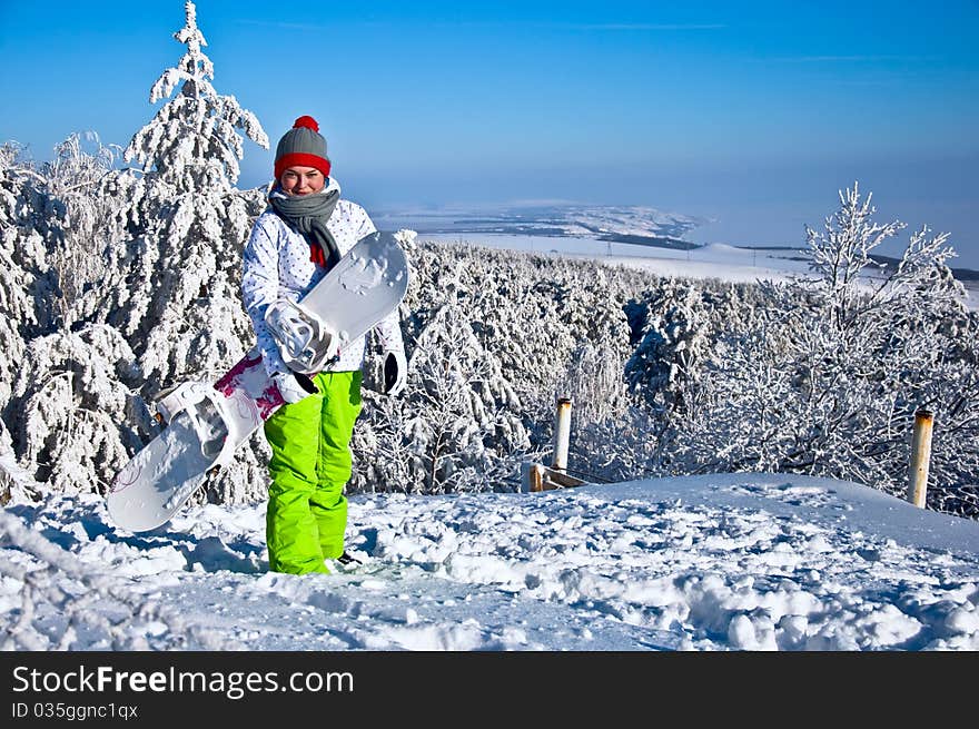 Woman With Snowboard