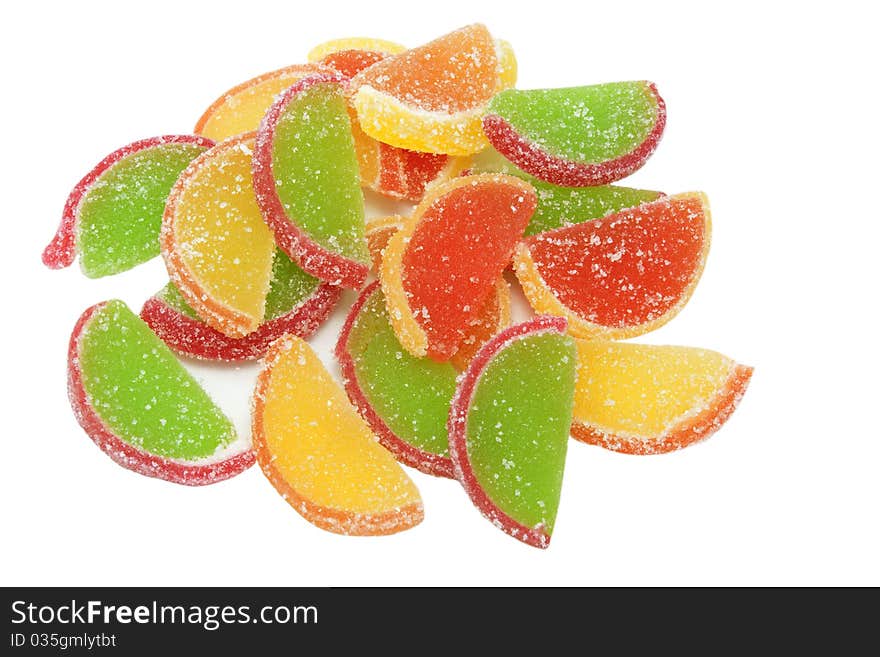 Colorful fruit candy slices on white background. Colorful fruit candy slices on white background