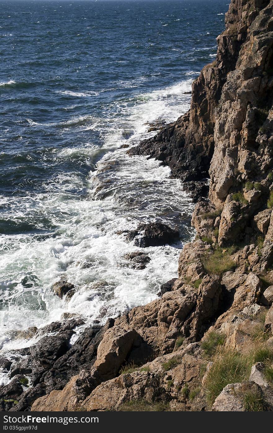 View from the vertical cliffs of Hammeren. Bornholm, Denmark. Photo is taken towards North. View from the vertical cliffs of Hammeren. Bornholm, Denmark. Photo is taken towards North.