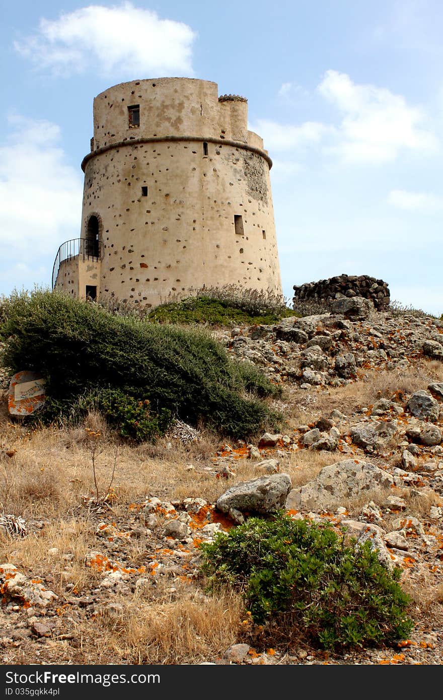 A genoese watchtower up on a sardinian hill. A genoese watchtower up on a sardinian hill