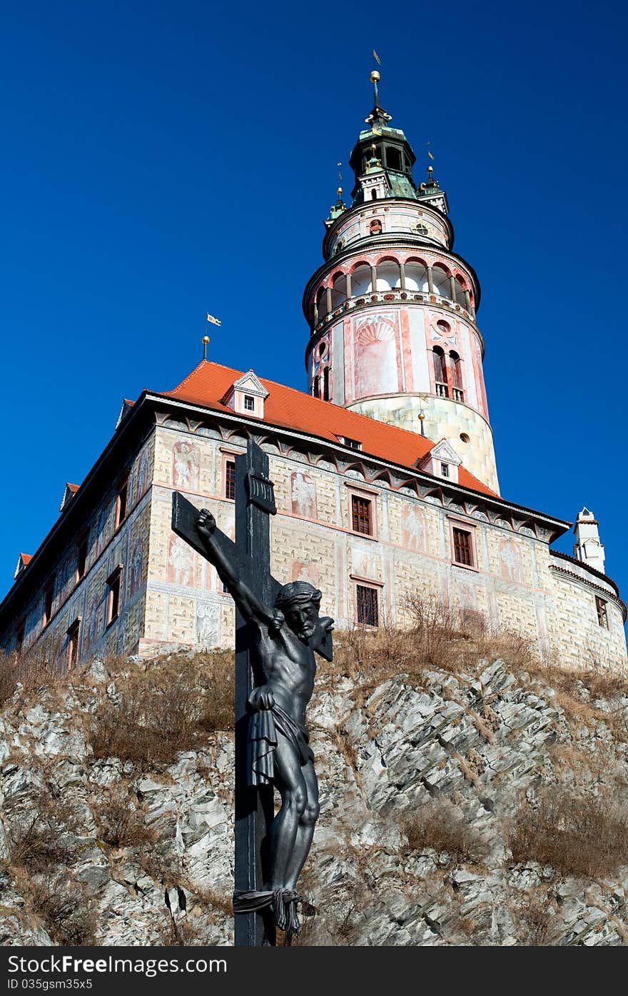 View at a castle tower in Cesky Krumlov.