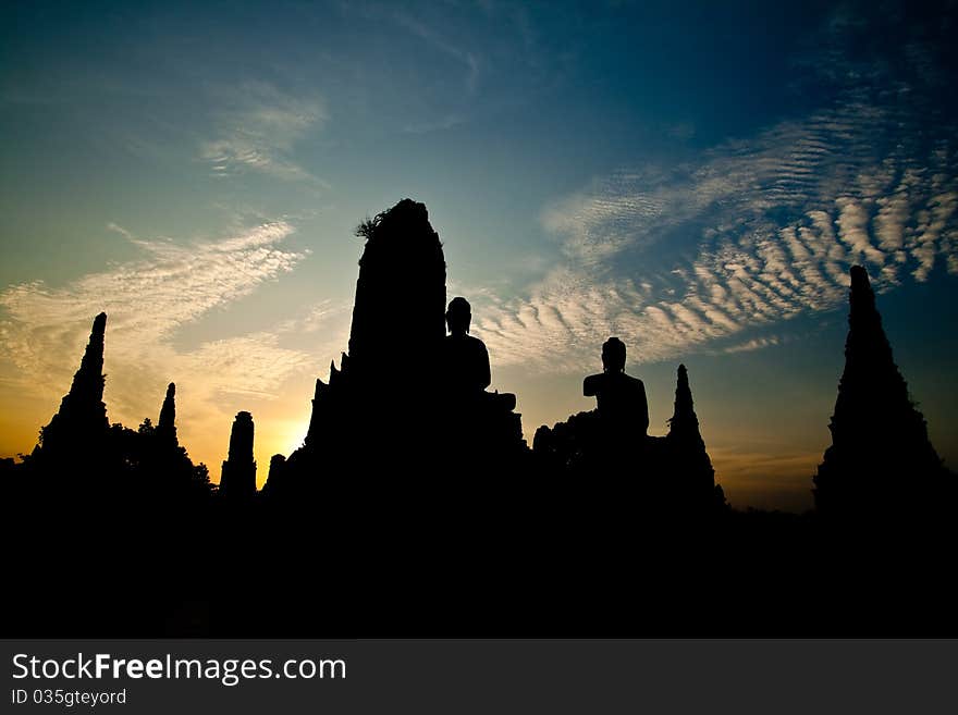 Silhouette of wat chaiwattanaram at Sunset