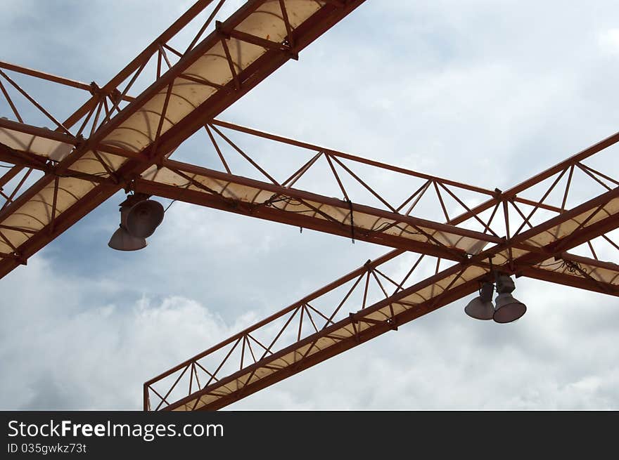 Steel design with lights against the sky. Steel design with lights against the sky