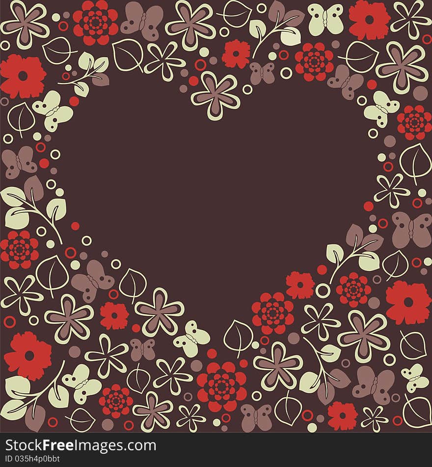 Heart consist of flowers on brown background. Vector illustration. Heart consist of flowers on brown background. Vector illustration