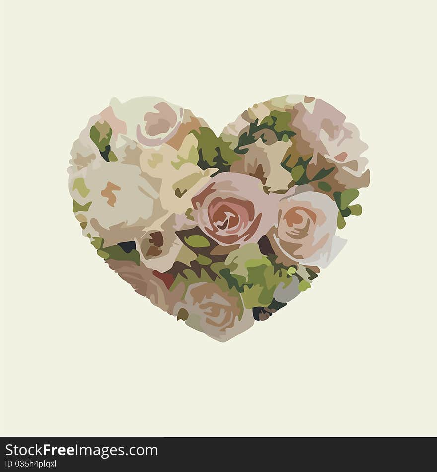 Heart consist of beautiful flowers on yellow background. Vector illustration. Heart consist of beautiful flowers on yellow background. Vector illustration