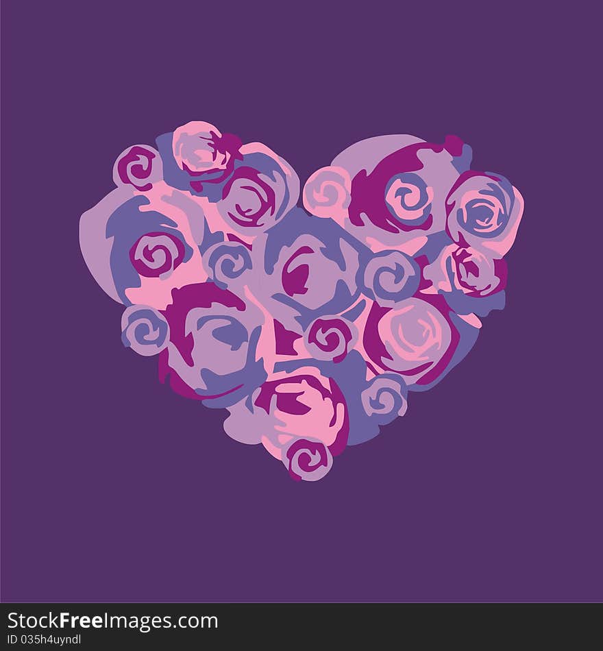 Heart consist of violet and pink flowers. Vector illustration. Heart consist of violet and pink flowers. Vector illustration