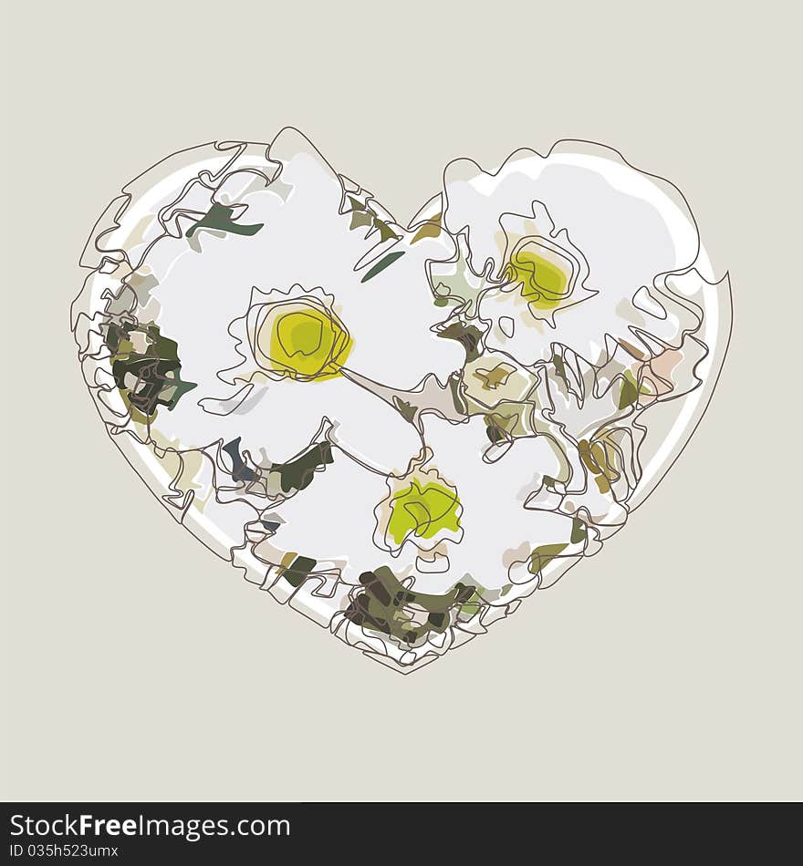 Heart consist of beautiful flowers on beige background. Vector illustration. Heart consist of beautiful flowers on beige background. Vector illustration