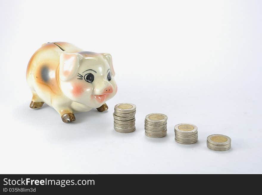 Piggy Bank with row of coins. Piggy Bank with row of coins