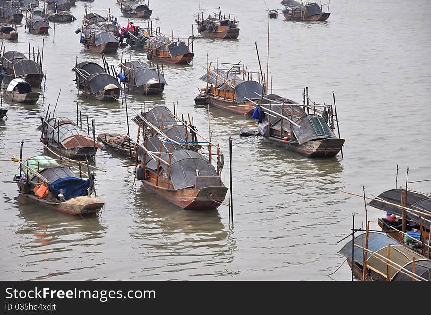 Wooden boats in the bay