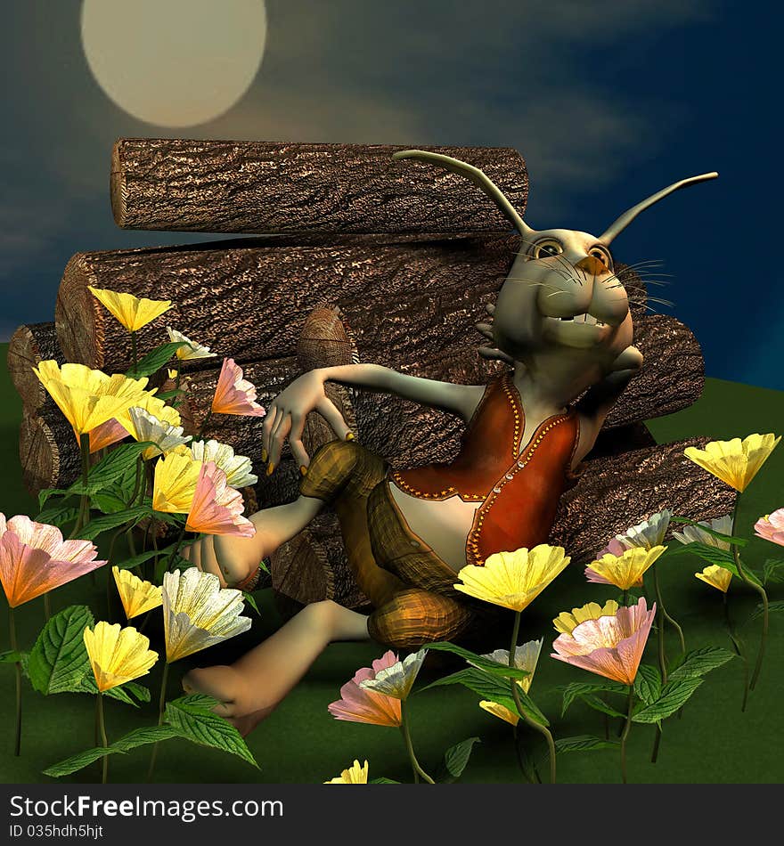 3d rendering of a rabbit at full moon as an illustration. 3d rendering of a rabbit at full moon as an illustration