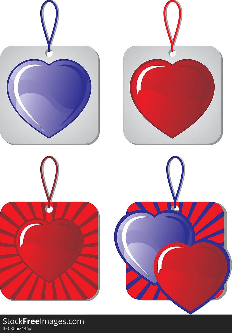 A set of four  images in the form of hearts, valentines for trinkets, perfumes or souvenirs. EPS-format supplied.