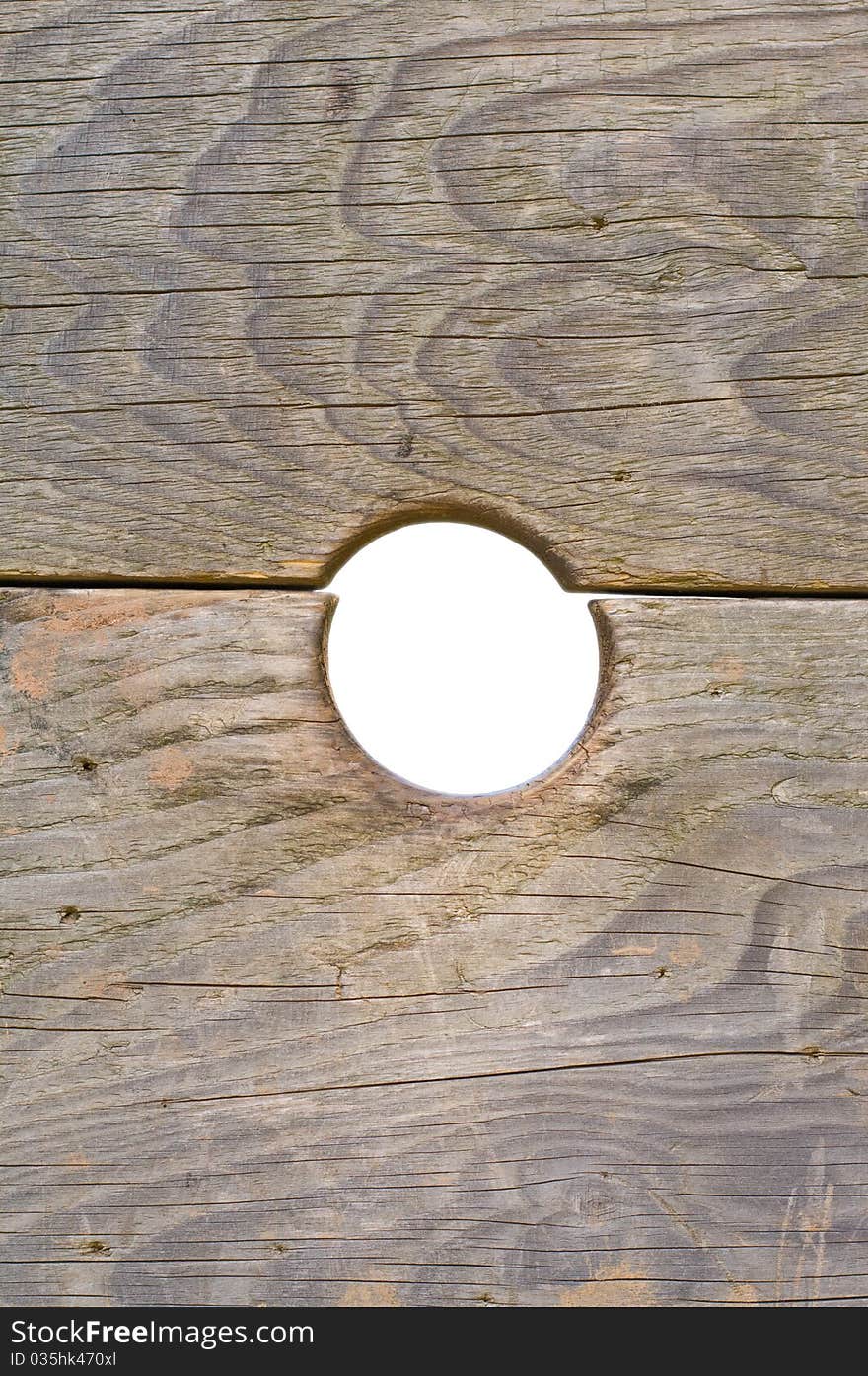 Closeup of a board with a knothole