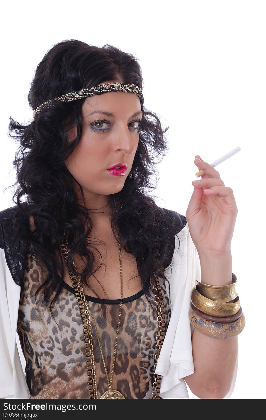 Pretty young female isolated with cigarette