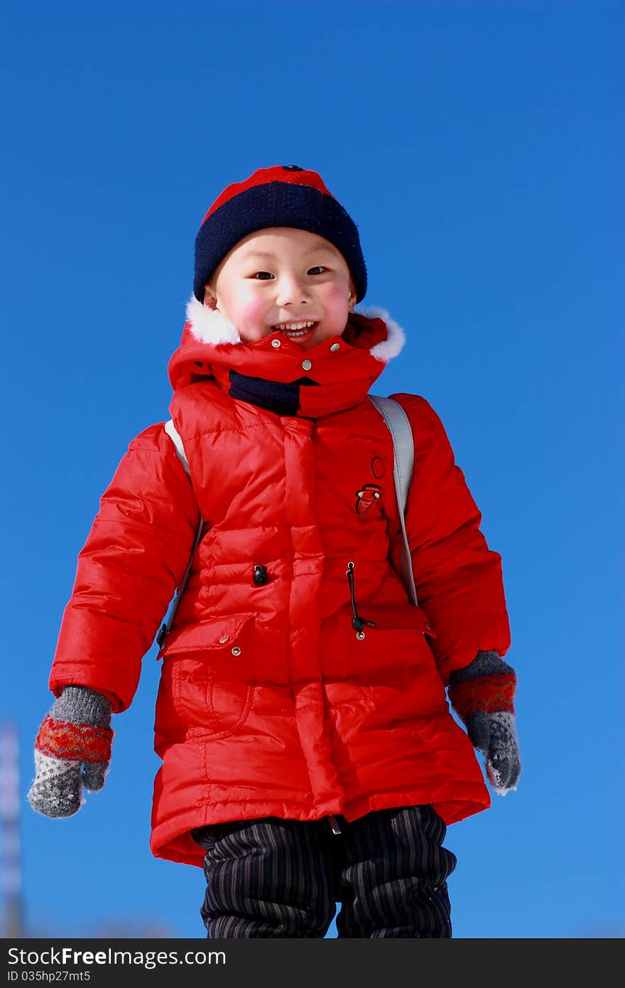 Asian boy at winter