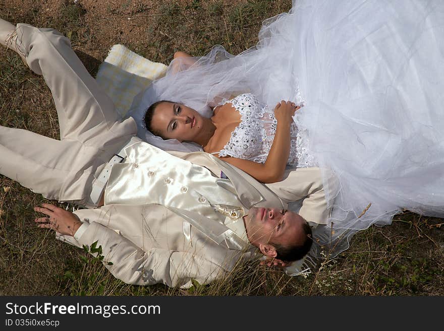 Newly-married couple have arranged picnic. Newly-married couple have arranged picnic.