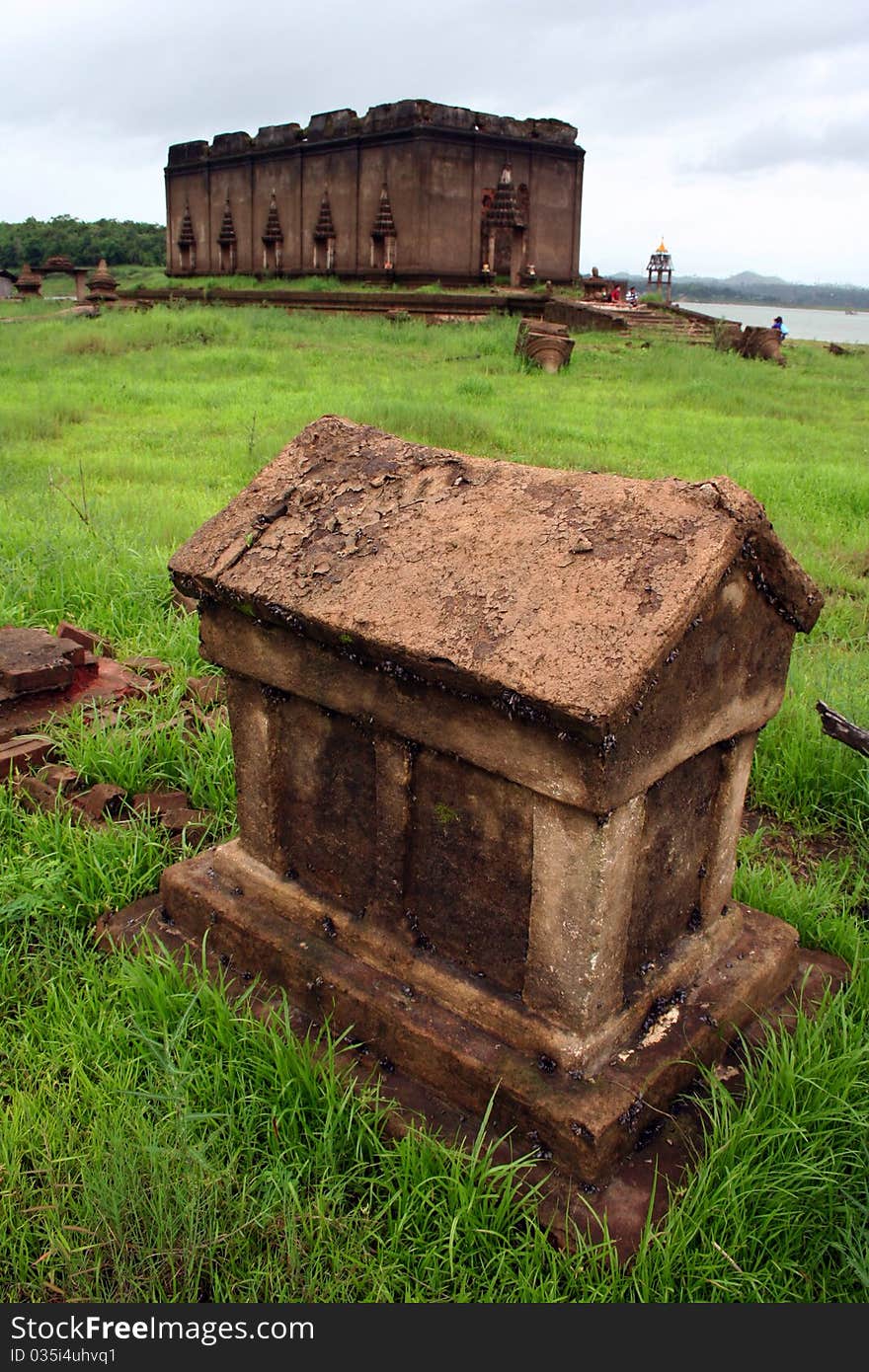 Ancient temple was awash after dam construction at Kanchanaburi, Thailand