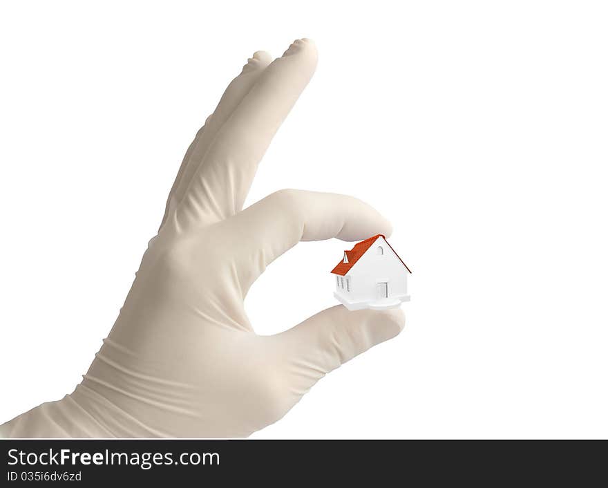 Hand hold house.Isolated on white.