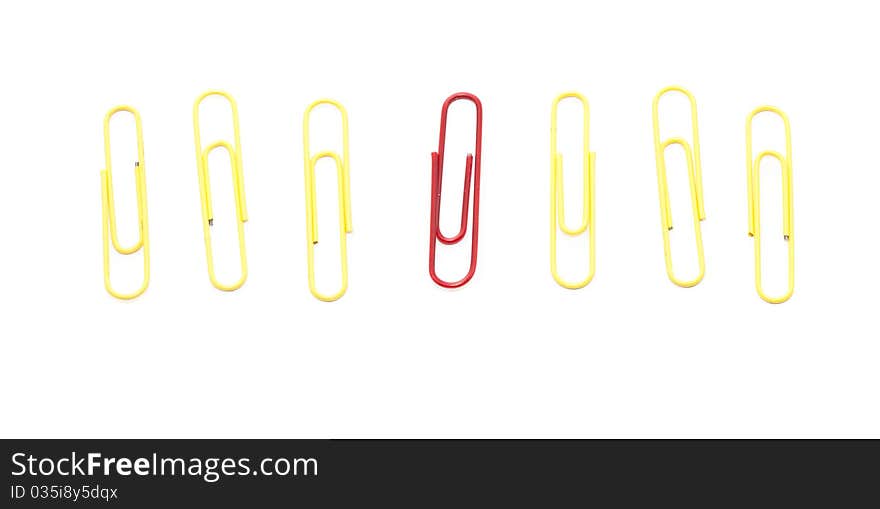 Color paper clips isolated on white