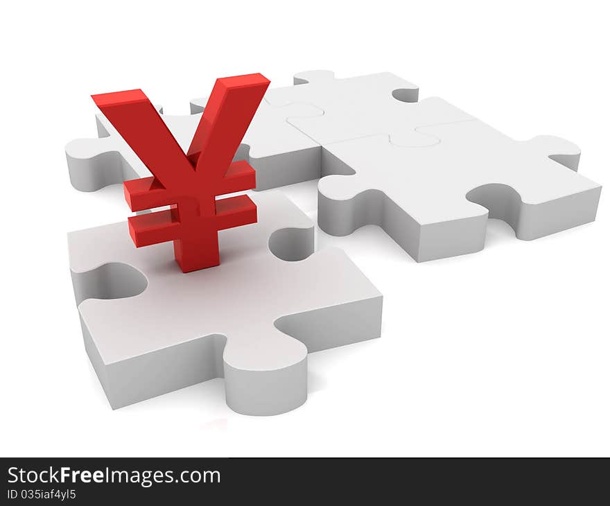 Japanese yen puzzle piece. 3D render.