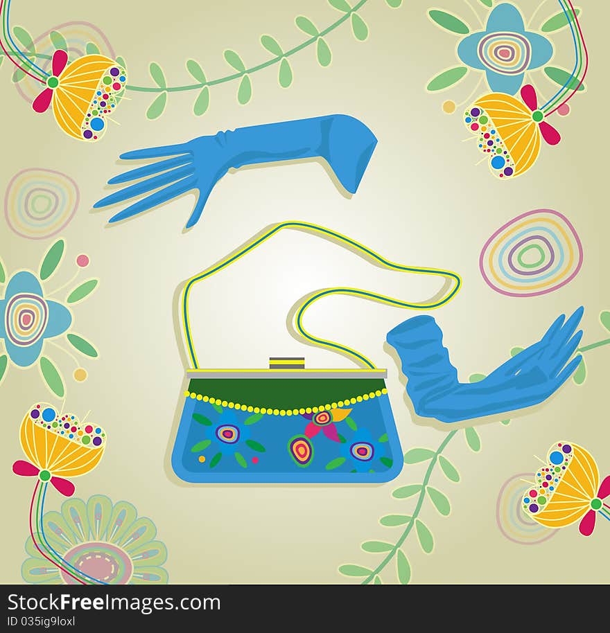 Handbag and gloves. Vector illustration