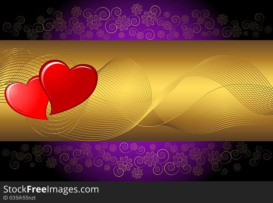 Banner with two hearts on a flower background. Banner with two hearts on a flower background.