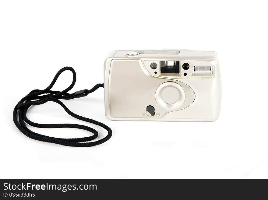 The compact film camera on white background