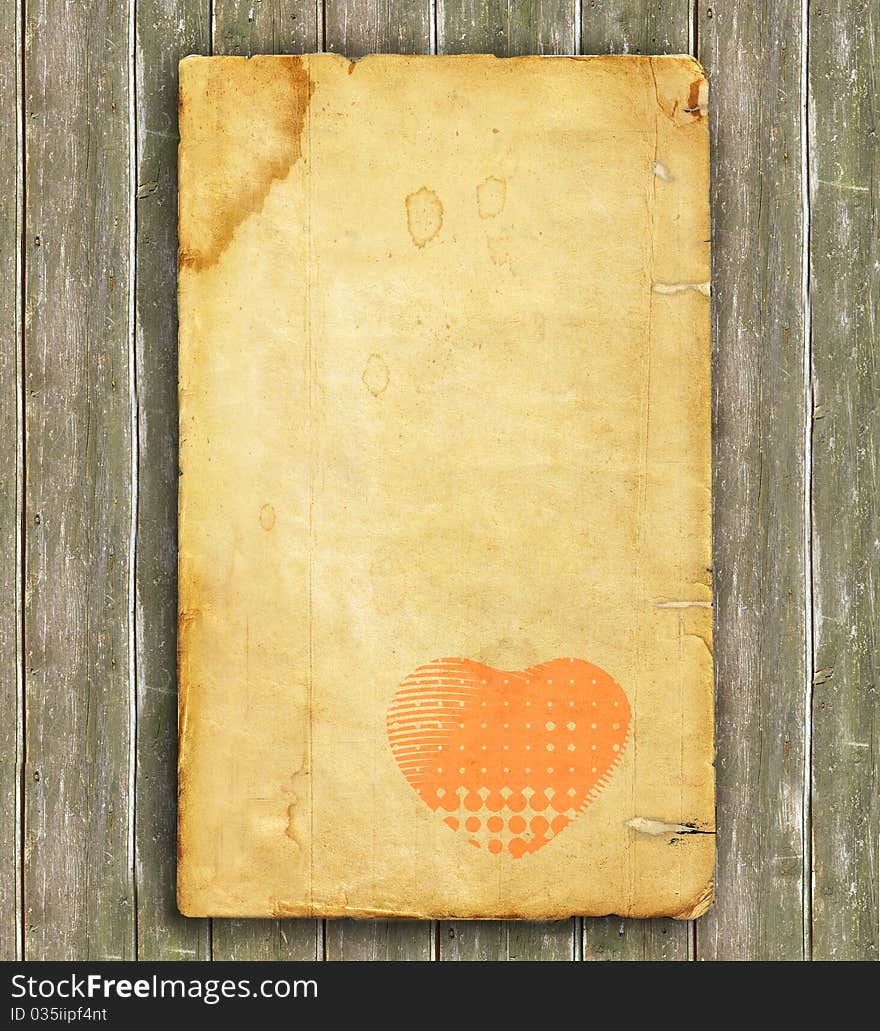 Brown background image with the texture of old paper and heart. Brown background image with the texture of old paper and heart