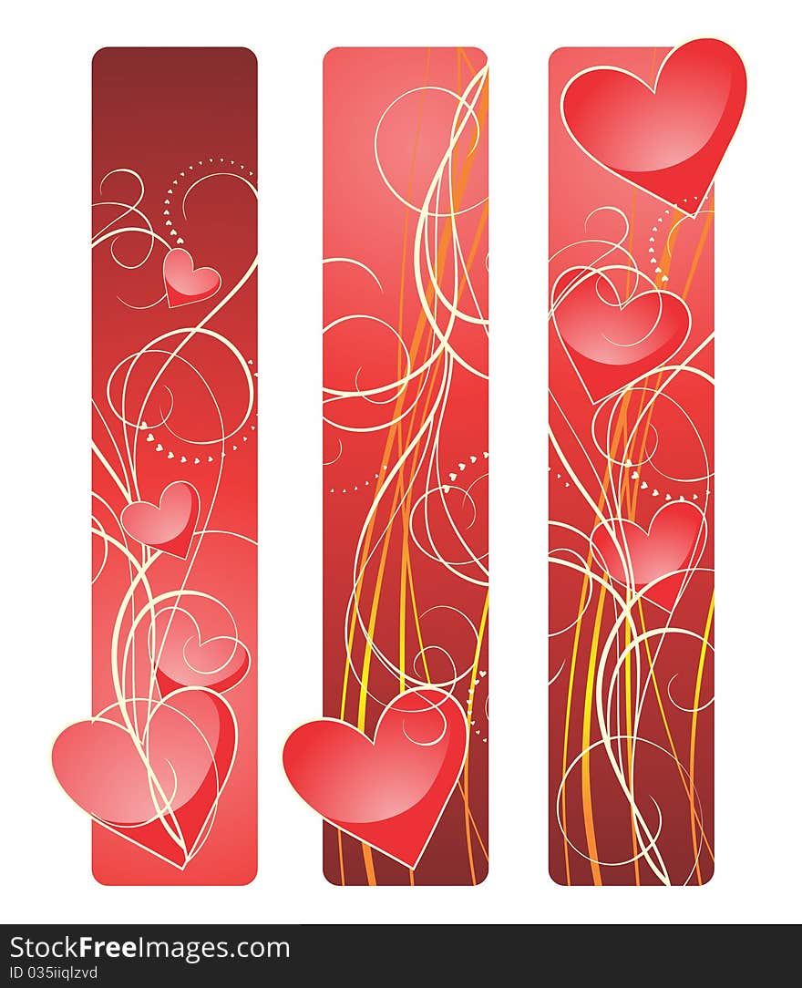 Vector illustration of banners contains hearts and wavy lines.