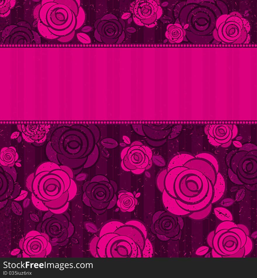 Pink valentine background with roses, illustration