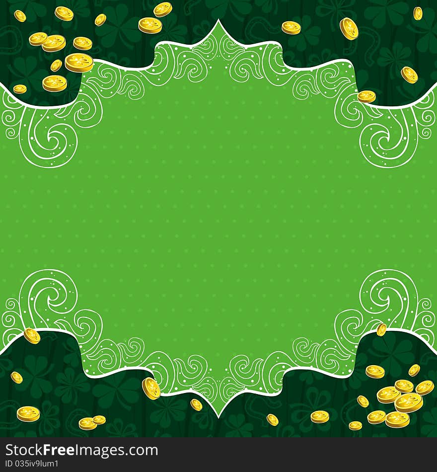 Green background with shamrock and   golden coins