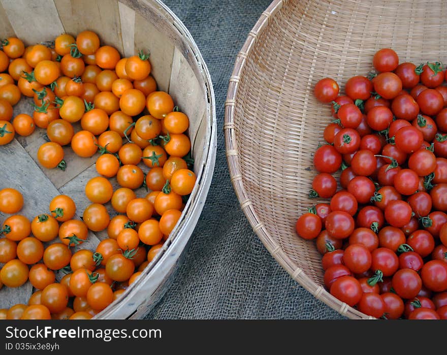 Baskets of cherry tomatoes