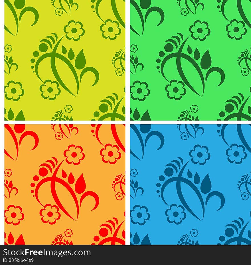 Four floral seamless backgrounds in different colors. Four floral seamless backgrounds in different colors