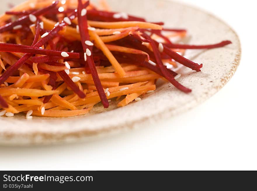 Grated beetroot and carrot with sesame. Grated beetroot and carrot with sesame