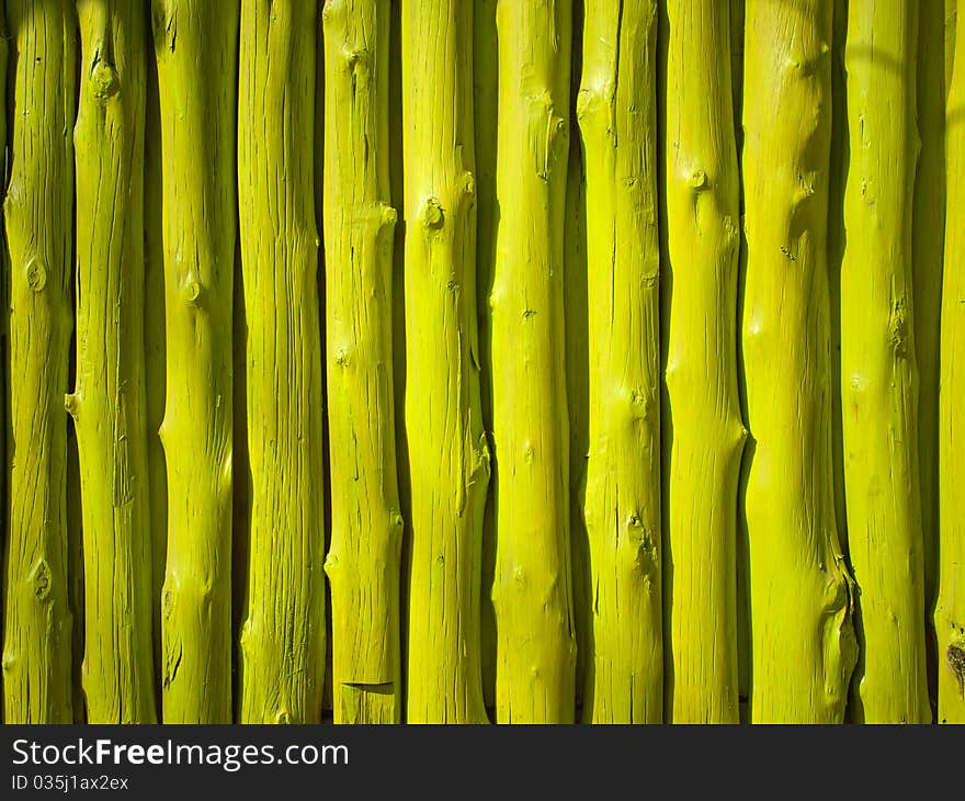 Wall made of natural timber Painted bright green. Wall made of natural timber Painted bright green