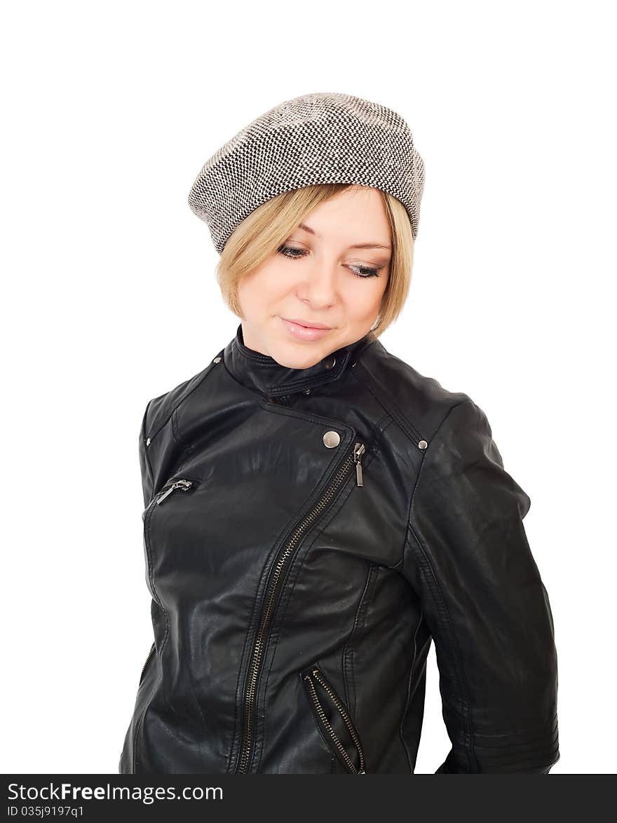 Closeup portrait of a young woman isolated on white background