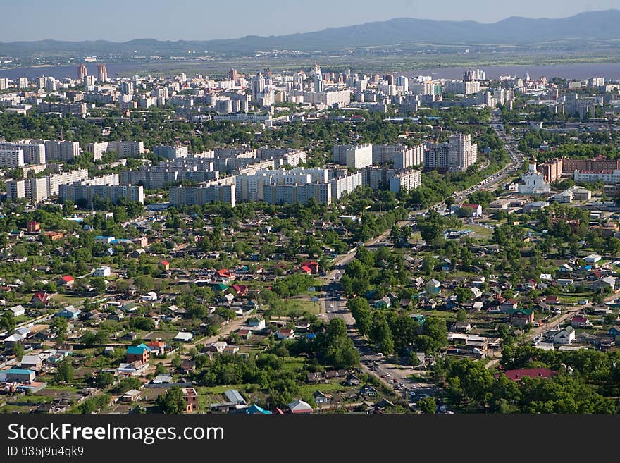 Photo of city from the helicopter. Cityscape - Aerial View. Photo of city from the helicopter. Cityscape - Aerial View