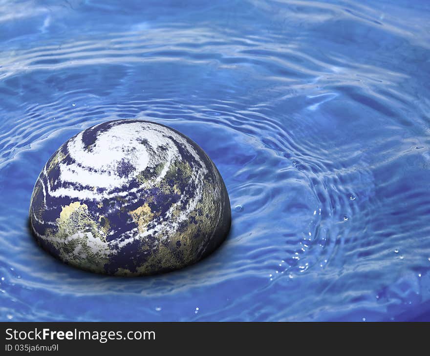 This image shows the Earth floating in an ocean of water. This image shows the Earth floating in an ocean of water