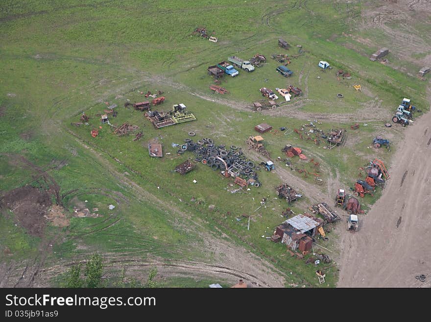 Environment Pollution, Dump Of Old Cars - Aerial