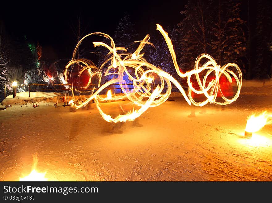 Incredable Fire Show at night